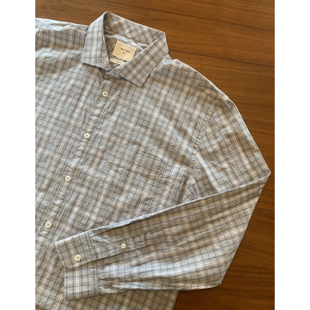 Billy Reid Plaid Shirt Mens XL Gray Check Button Up Long Sleeve Cotton Huckberry